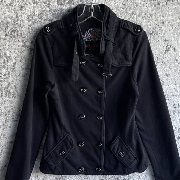Twisted Hearts Goth Jacket S Rock Moto Black Knit High Neck Button Up - Picture 1 of 6